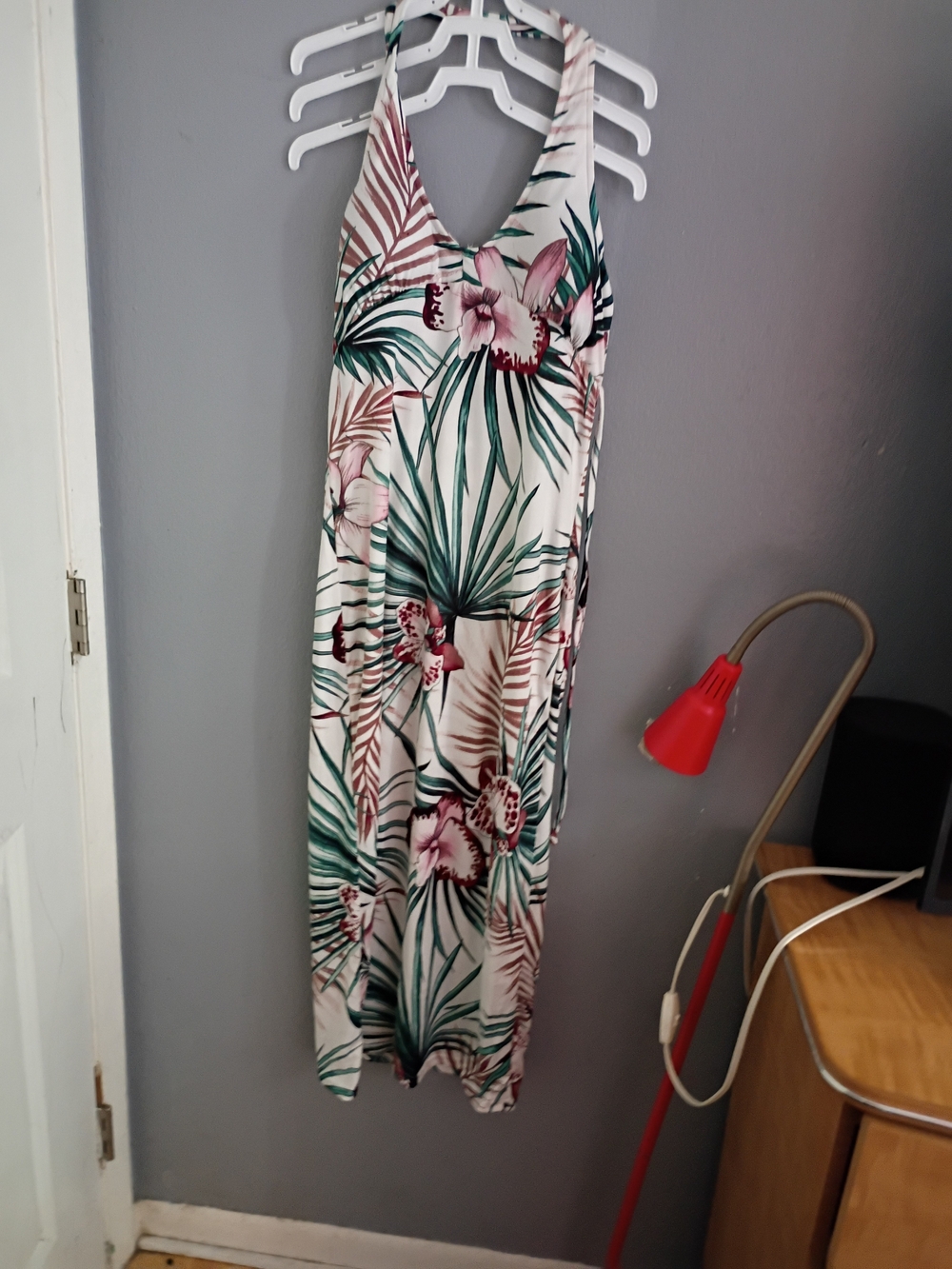 Love Tropical Floral V‑Neck Maxi Dress in White, Green & Pink